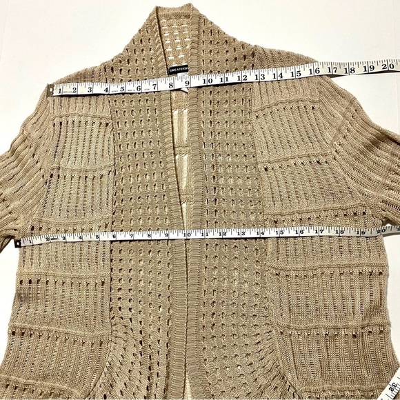 Tan Open-Style Crochet Cardigan Sz Large Open Knit Lightweight Layering - Picture 8 of 10